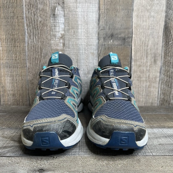 Womens Salomon Wings Flyte 2 Navy Blue Low Running Trail Sneakers Shoes Size 6 M - Picture 3 of 8